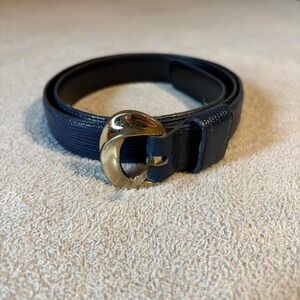 Vintage Liz Clairborne Navy blue leather belt with silver buckle